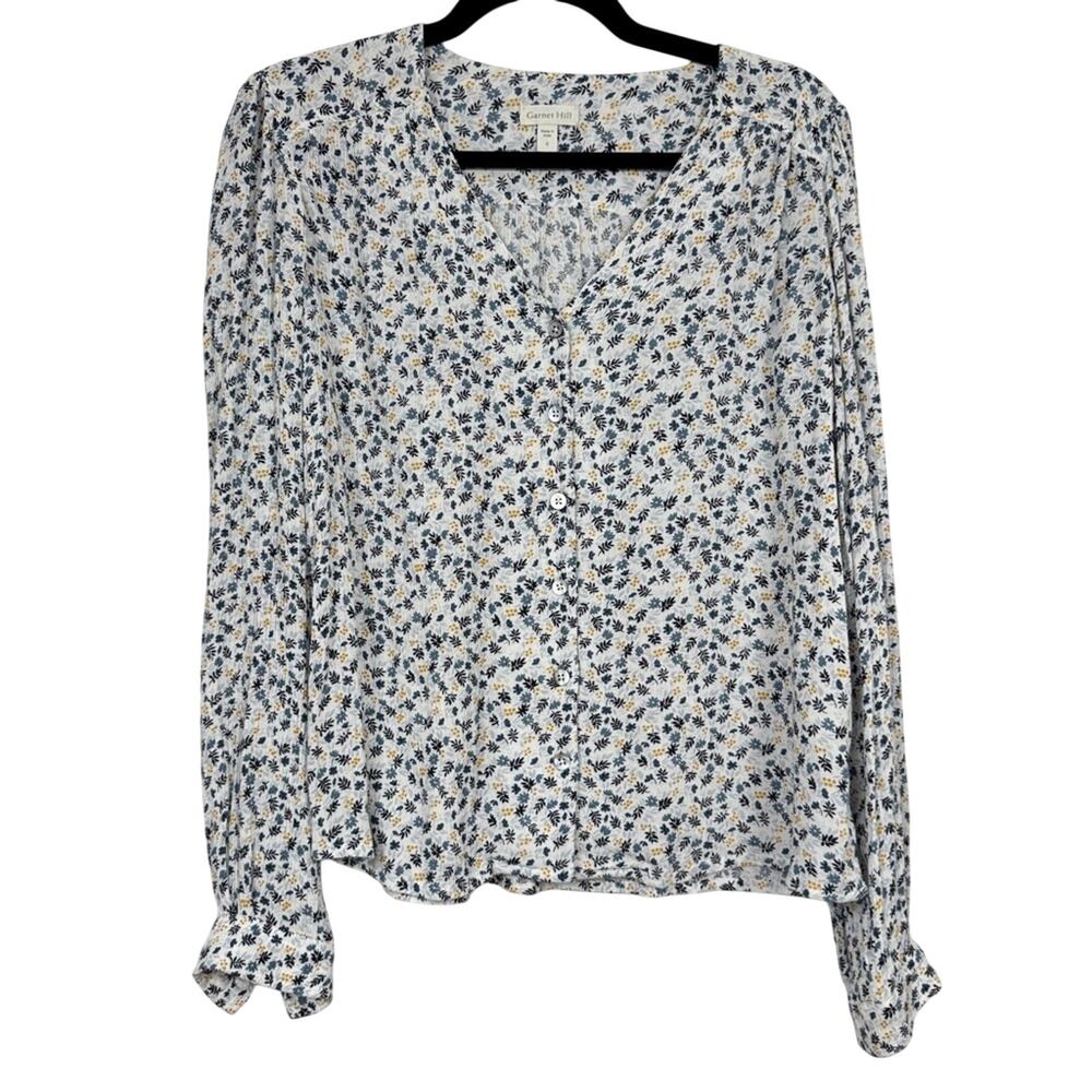 Garnet White Hill Blue Yellow Floral Blouse Womens 0 Shirt Casual Flowy Spring
